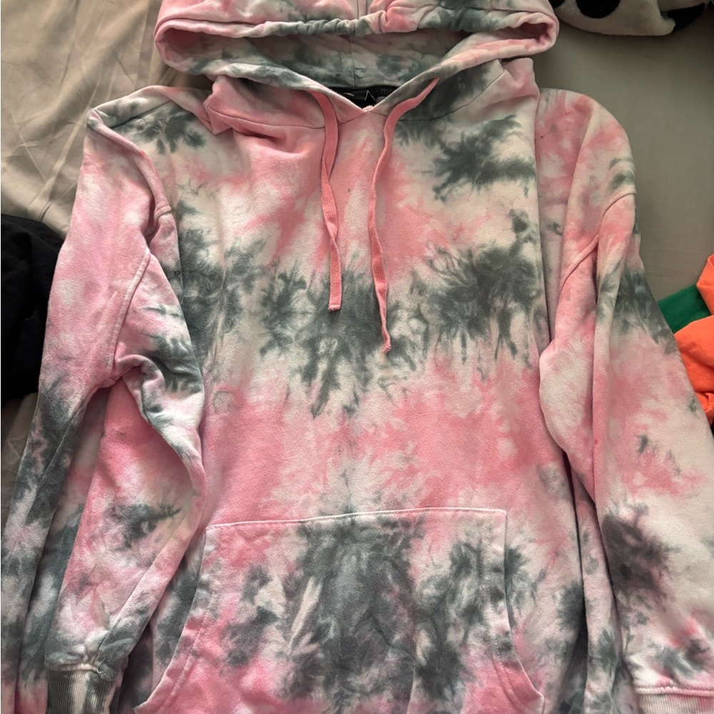 ZELOS Pink and Gray Tie-Dye Light Weight Hoodie